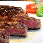 Sliced steak cooked medium rare